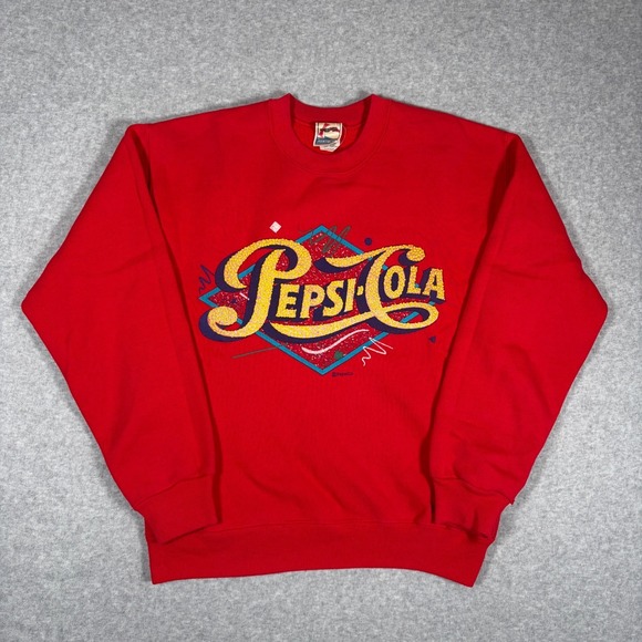 Vintage 80's Pepsi Cola Sweatshirt Kids Large Red Crew Neck Graphic Logo